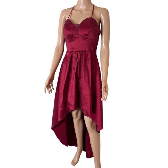 B. Smart Red High Low Prom Dress Women's Burgundy Wine sweetheart neckline SZ 9 - Picture 1 of 10